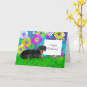 Dackel Hund Geburtstag Karte (Gelbe Blume)