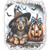 Dackel Hund Halloween Aufkleber (Vorderseite)