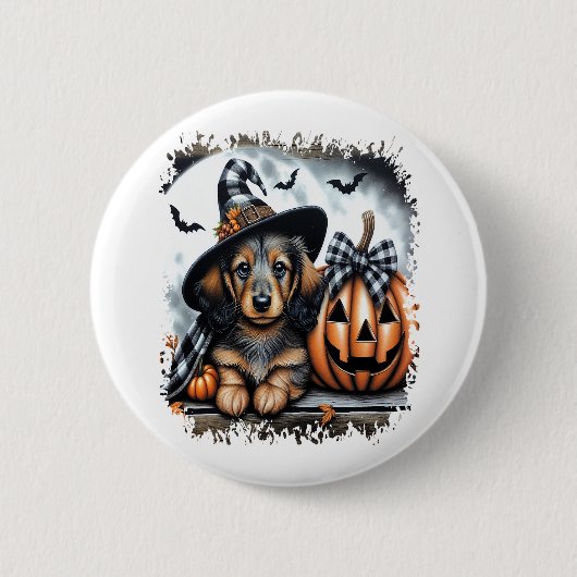 Dackel Hund Halloween Button (Vorderseite)