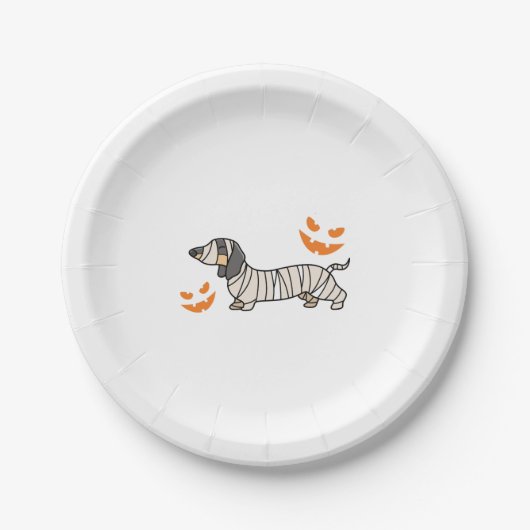 Dackel Hund Halloween Candy Corn Vollmond Pappteller (Vorderseite)