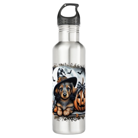 Dackel Hund Halloween Edelstahlflasche (Vorderseite)