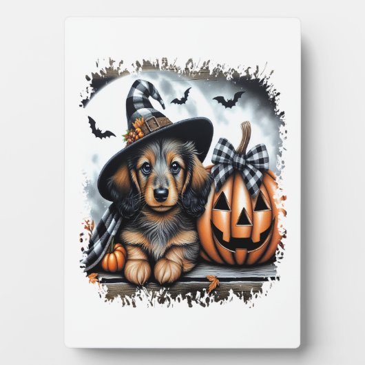 Dackel Hund Halloween Fotoplatte (Vorderseite)