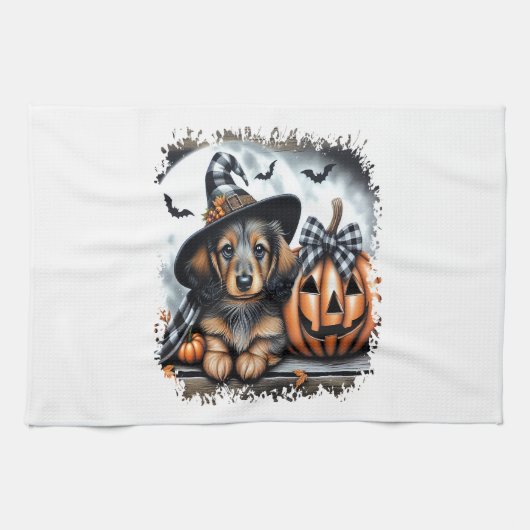 Dackel Hund Halloween Geschirrtuch (Horizontal)