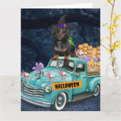 Dackel Hund Halloween LKW Beängstigende Nacht Karte (Gelbe Blume)