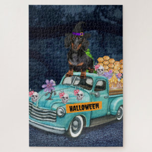 Dackel Hund Halloween LKW Beängstigende Nacht Puzzle