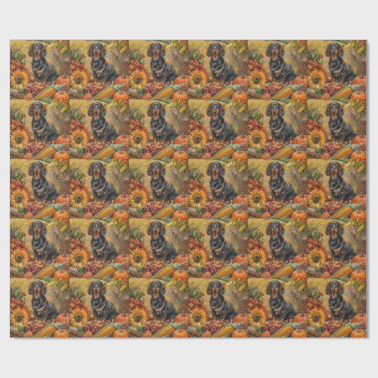Dackel Hund Herbst Ernte Erntedank Geschenkpapier (Flach)