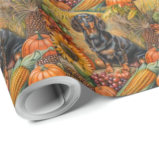 Dackel Hund Herbst Ernte Erntedank Geschenkpapier (Rolleneckpunkt)