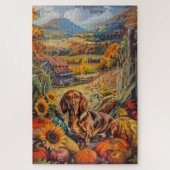 Dackel Hund Herbst Ernte Erntedank Puzzle (Vertikal)