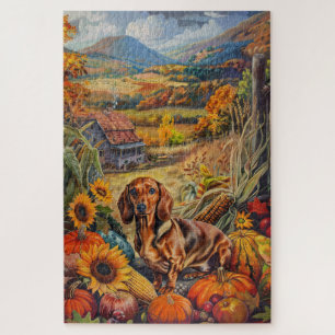 Dackel Hund Herbst Ernte Erntedank Puzzle