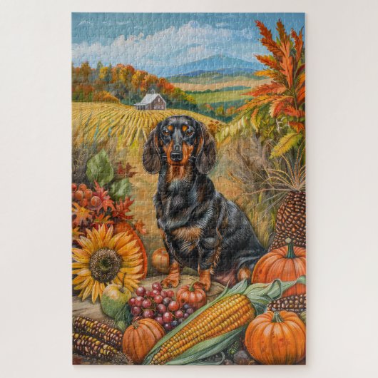 Dackel Hund Herbst Ernte Erntedank Puzzle (Vertikal)
