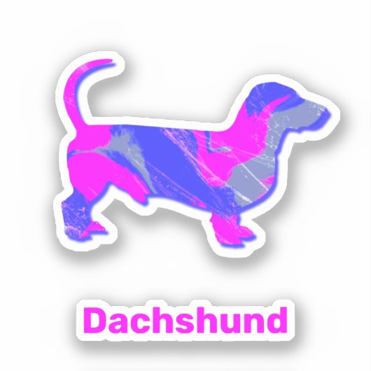 Dackel Hund Hund Hot Pink & Blue Vinyl Sticker (Vorderseite)