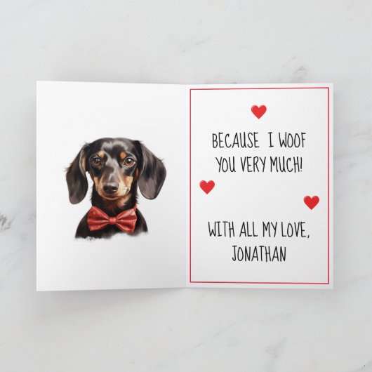 Dackel Hund I Woof You Valentine Karte (Innenseite)