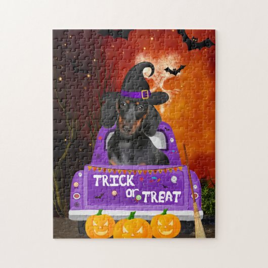 Dackel Hund im Halloween-Lkw Puzzle (Vertikal)
