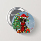 Dackel Hund im Schnee mit Weihnachtsgeschenken Button (Vorne & Hinten)