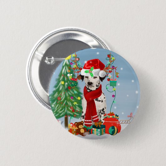 Dackel Hund im Schnee mit Weihnachtsgeschenken Button (Vorne & Hinten)