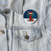 Dackel Hund im Schnee mit Weihnachtsgeschenken Button (Beispiel)