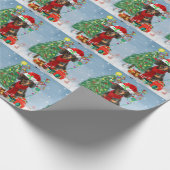 Dackel Hund im Schnee mit Weihnachtsgeschenken Geschenkpapier (Ecke)