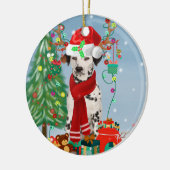 Dackel Hund im Schnee mit Weihnachtsgeschenken Keramik Ornament (Links)