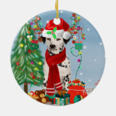 Dackel Hund im Schnee mit Weihnachtsgeschenken Keramik Ornament (Hinten)