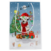 Dackel Hund im Schnee mit Weihnachtsgeschenken Mittlere Geschenktüte (Vorderseite)