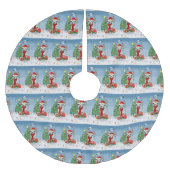 Dackel Hund im Schnee mit Weihnachtsgeschenken Polyester Weihnachtsbaumdecke (Vorderseite)