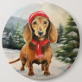 Dackel Hund im Schnee Weihnachten Button (Vorderseite)