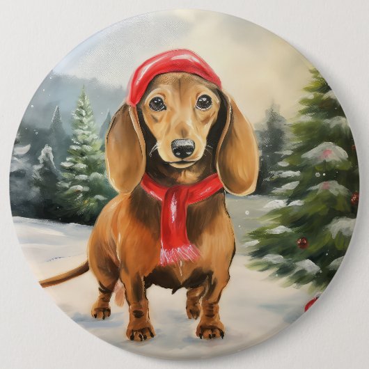Dackel Hund im Schnee Weihnachten Button (Vorderseite)