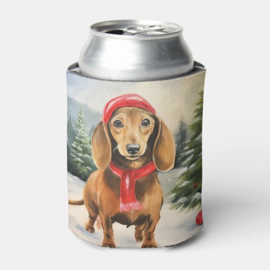 Dackel Hund im Schnee Weihnachten Dosenkühler (Kanne Vorderseite)