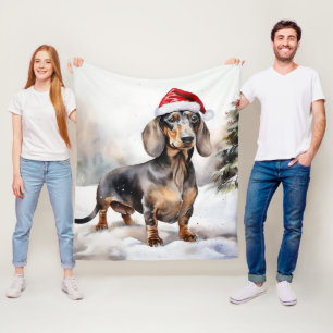 Dackel Hund im Schnee Weihnachten Fleecedecke