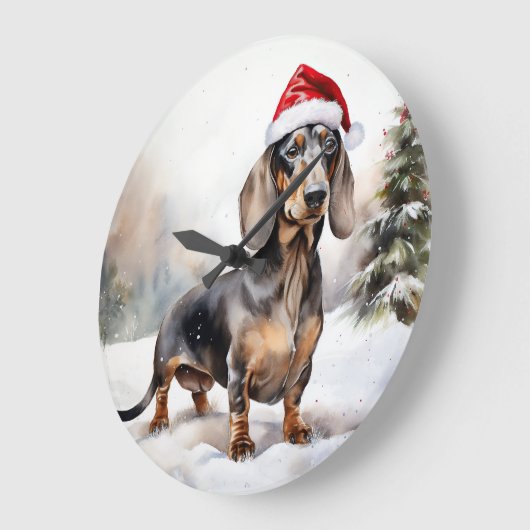 Dackel Hund im Schnee Weihnachten Große Wanduhr (Winkel)