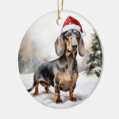 Dackel Hund im Schnee Weihnachten Keramik Ornament (Links)