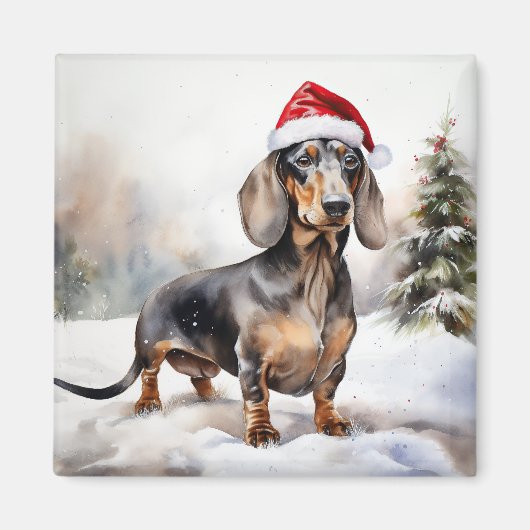 Dackel Hund im Schnee Weihnachten Magnet (Vorne)