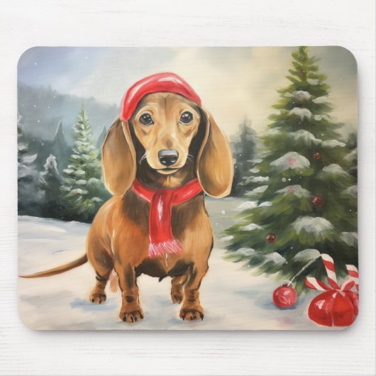 Dackel Hund im Schnee Weihnachten Mousepad (Vorne)