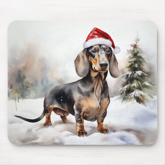Dackel Hund im Schnee Weihnachten Mousepad (Vorne)