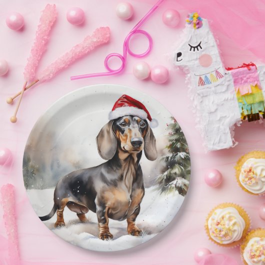 Dackel Hund im Schnee Weihnachten Pappteller (Party)