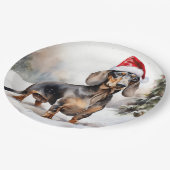 Dackel Hund im Schnee Weihnachten Pappteller (Schrägansicht)