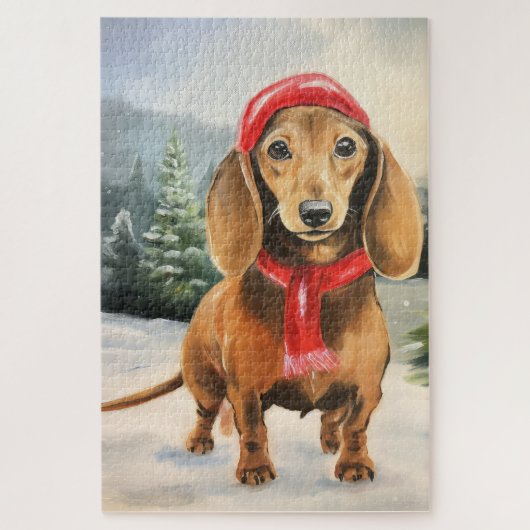 Dackel Hund im Schnee Weihnachten Puzzle (Vertikal)