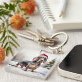 Dackel Hund im Schnee Weihnachten Schlüsselanhänger (Vorderseite rechts)