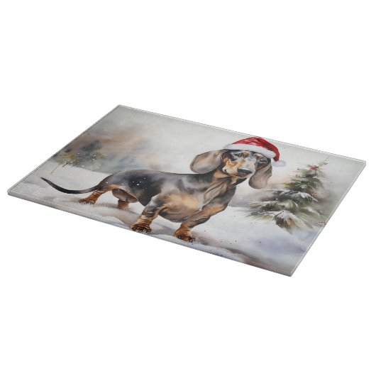 Dackel Hund im Schnee Weihnachten Schneidebrett (Ecke)