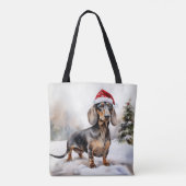 Dackel Hund im Schnee Weihnachten Tasche (Rückseite)