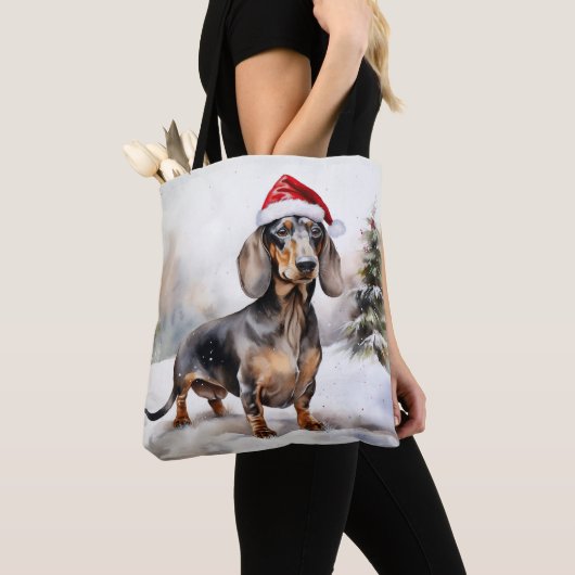 Dackel Hund im Schnee Weihnachten Tasche (Von Nahem)