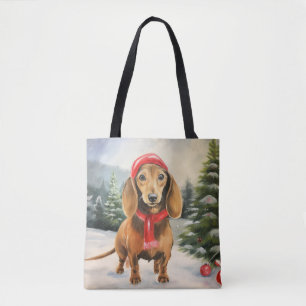 Dackel Hund im Schnee Weihnachten Tasche