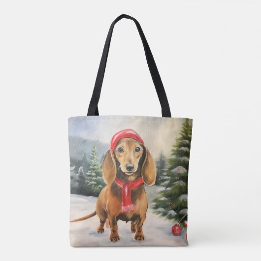 Dackel Hund im Schnee Weihnachten Tasche (Rückseite)