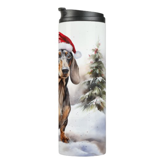 Dackel Hund im Schnee Weihnachten Thermosbecher (Nach rechts gedreht)