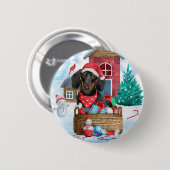 Dackel Hund im Schnee Weihnachtshundehaus Button (Vorne & Hinten)