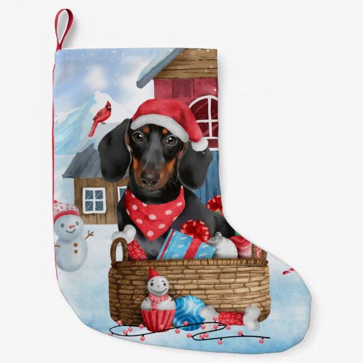 Dackel Hund im Schnee Weihnachtshundehaus Kleiner Weihnachtsstrumpf (Vorderseite)