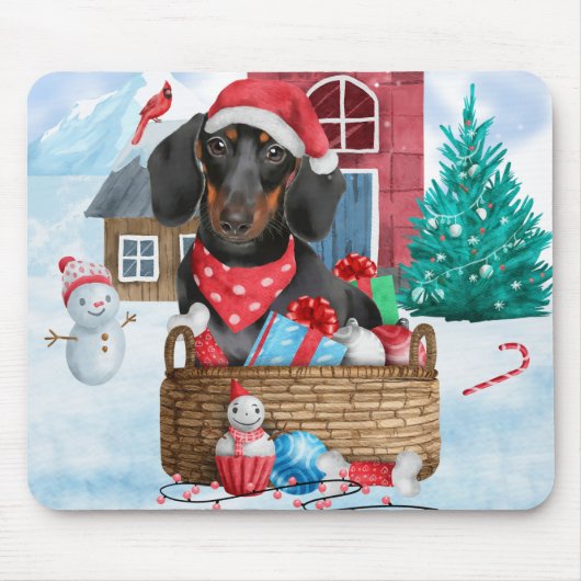 Dackel Hund im Schnee Weihnachtshundehaus Mousepad (Vorne)
