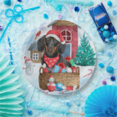 Dackel Hund im Schnee Weihnachtshundehaus Pappteller (Party)