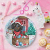 Dackel Hund im Schnee Weihnachtshundehaus Pappteller (Party)