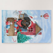 Dackel Hund im Schnee Weihnachtshundehaus Puzzle (Horizontal)